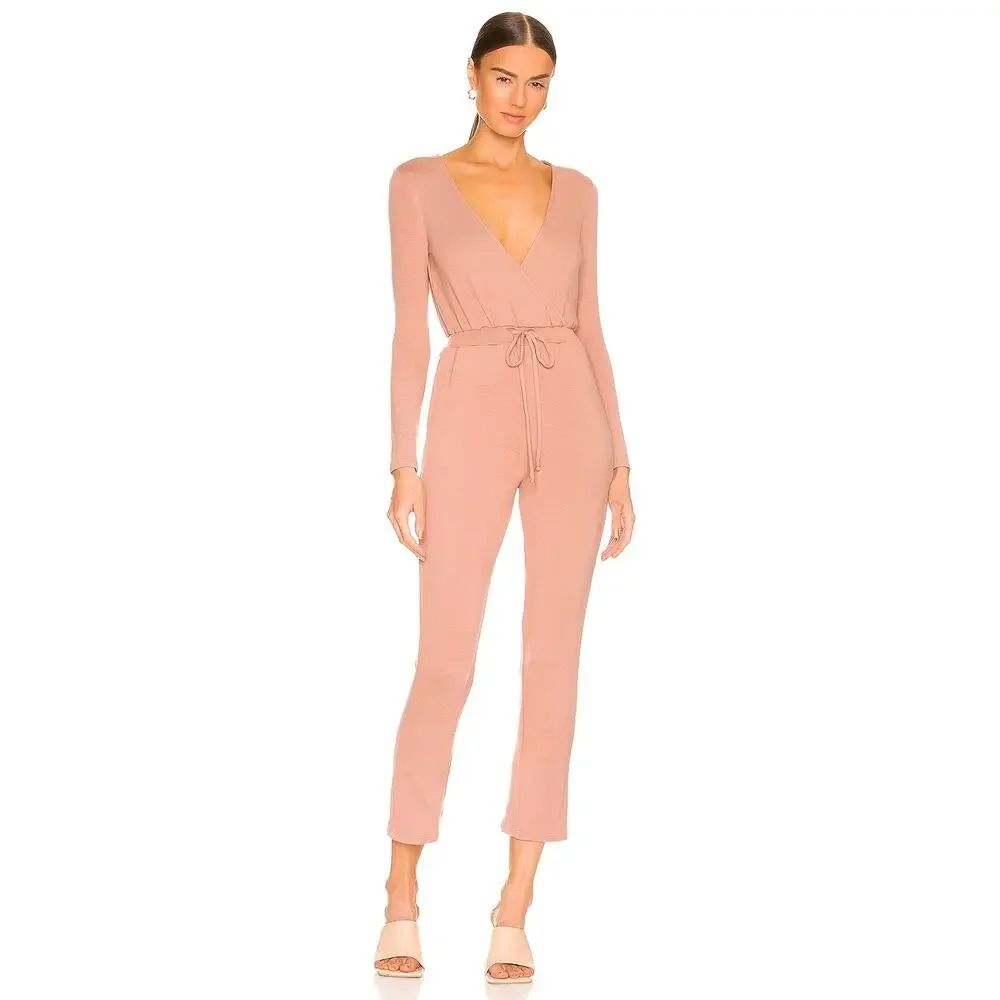 NWT Lovers + Friends Frankie Soft Knit Jumpsuit in Latte Brown Size XS